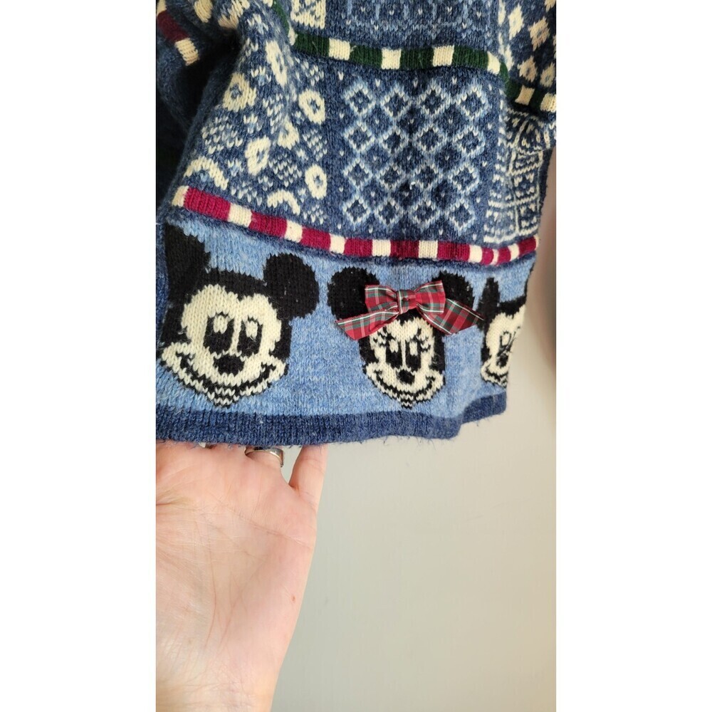 Vintage Mickey & Minnie Mouse Disney Knit Sweater L USA Made 90s Patchwork - Picture 2 of 6
